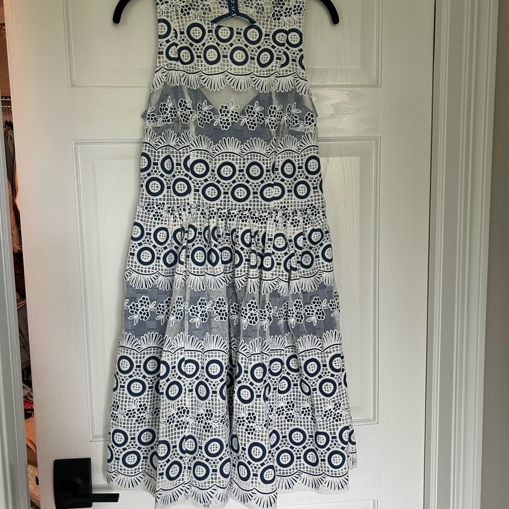 Anthropologie- Tracy Reese Blue and White lace Patterned Dress- 10
